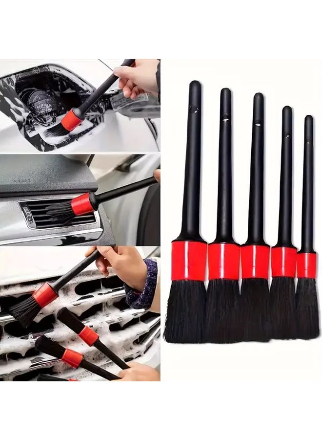 Set Of 5 Black Motorcycle Wheel Hub Fine Tuning Brushes Tire Rim Cleaning Tool For Car Washing And Cleaning - Image 2