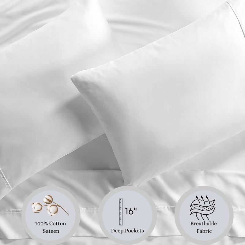 Anne Klein Reverie 100% Cotton Solid Sheet Set, Twin, White - Image 3