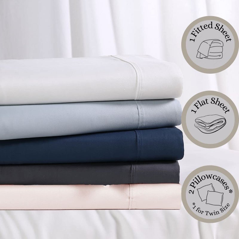 Anne Klein Reverie 100% Cotton Solid Sheet Set, Twin, White - Image 2