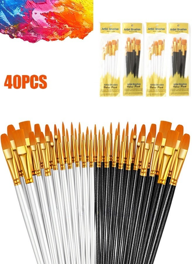 BOFAN 4 Pack 40 Pcs Round-Pointed Tip Paintbrushes Nylon Hair Artist Acrylic Paint Brushes for Acrylic Oil Watercolor, Face Nail Art, Miniature Detailing & Rock Painting,(Black&White） - Image 1