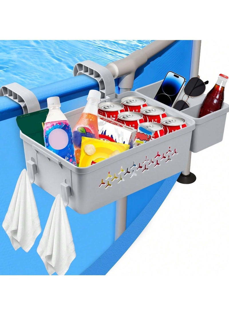 Relex Poolside Storage Basket, Above Ground Pool Accessories, Swimming Pool Storage Basket with Pool Cup Holder, Poolside Storage to Organize Cup Towel(Grey)  - Image 1