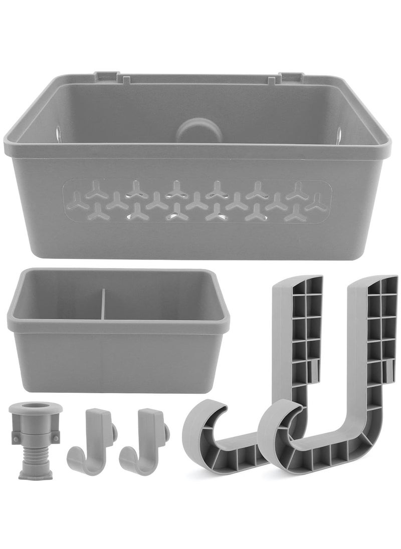 Relex Poolside Storage Basket, Above Ground Pool Accessories, Swimming Pool Storage Basket with Pool Cup Holder, Poolside Storage to Organize Cup Towel(Grey)  - Image 2
