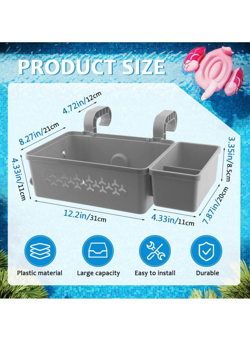 Relex Poolside Storage Basket, Above Ground Pool Accessories, Swimming Pool Storage Basket with Pool Cup Holder, Poolside Storage to Organize Cup Towel(Grey)  - Image 3