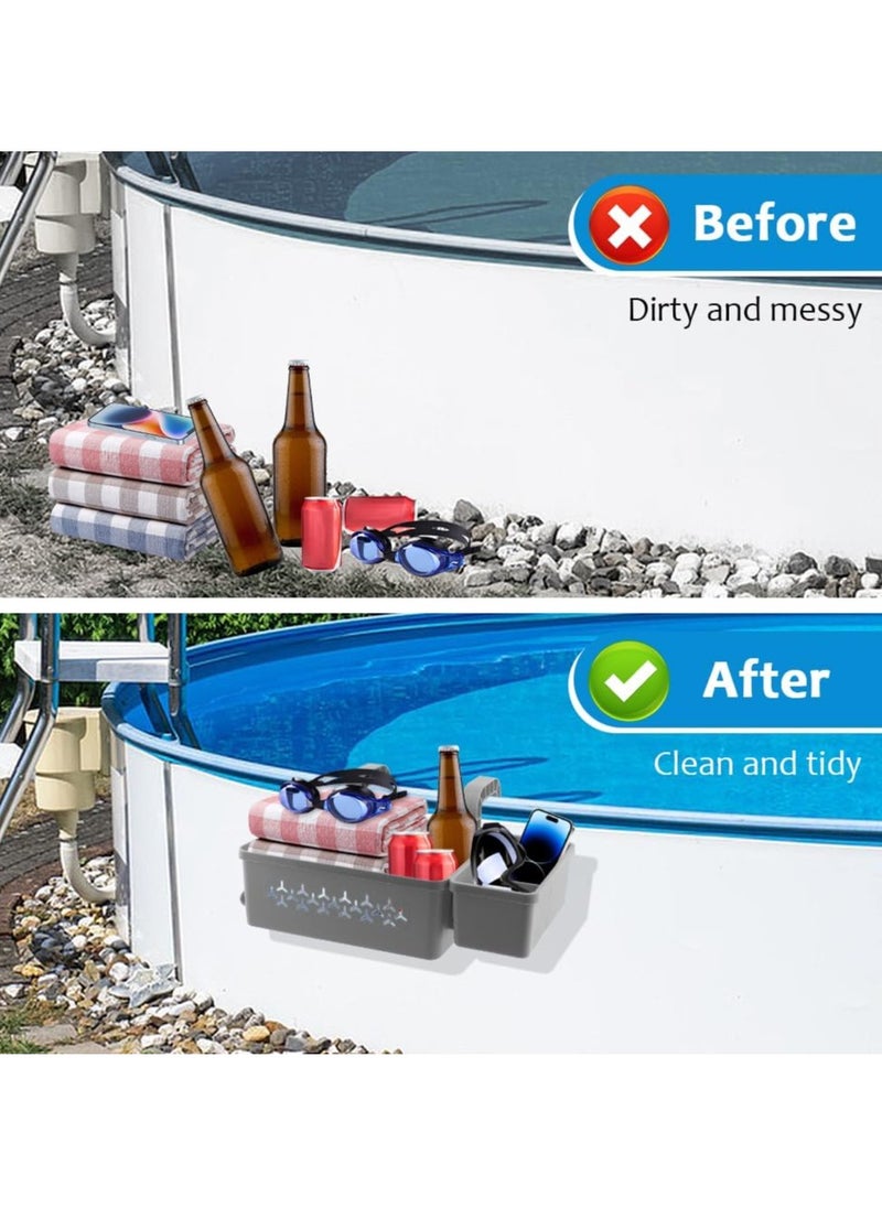Relex Poolside Storage Basket, Above Ground Pool Accessories, Swimming Pool Storage Basket with Pool Cup Holder, Poolside Storage to Organize Cup Towel(Grey)  - Image 5