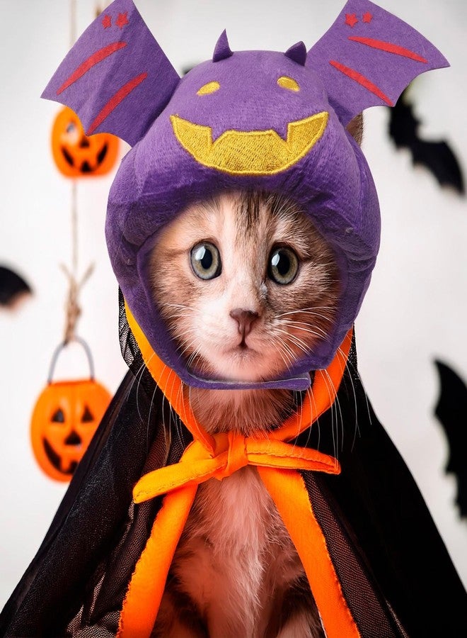 Habbiful Cat Halloween Costumes Halloween Bat Wing Hat for Dogs Cats Adjustable Cute Purple Bat Cap Festival Pet Head Dress Up Accessories for Halloween Puppy Kitten Cosplay Costume Gifts - Image 4