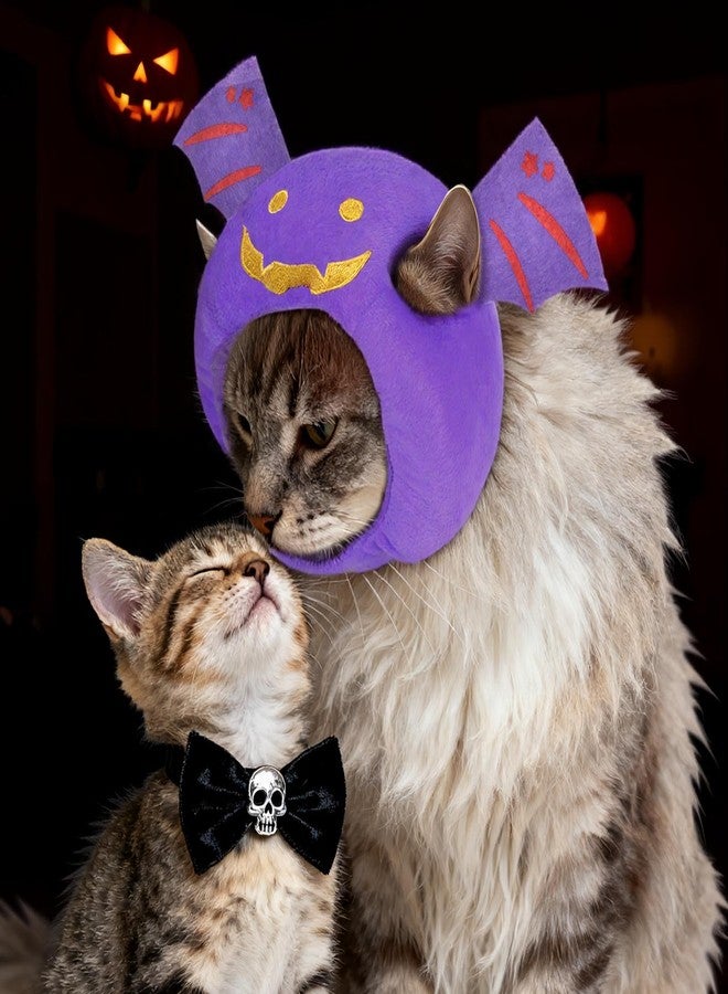 Habbiful Cat Halloween Costumes Halloween Bat Wing Hat for Dogs Cats Adjustable Cute Purple Bat Cap Festival Pet Head Dress Up Accessories for Halloween Puppy Kitten Cosplay Costume Gifts - Image 3