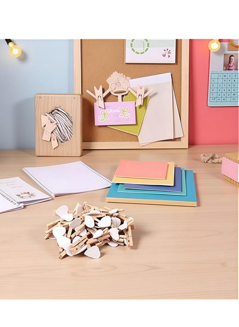 50 قطعة من مشابك الصور الخشبية على شكل قلب وردي، مشابك ملابس صغيرة للصور، مع خيط 5 أمتار لتعليق الصور - Image 5