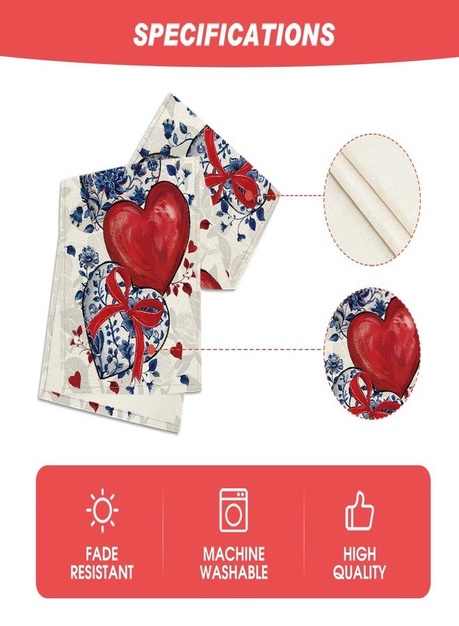 Artoid Mode Blue and White Porcelain Heart 210 GSM Valentine's Table Runner, Red Bow Kitchen Dining Table Decoration for Home Party Decor 13x90 Inch - Image 5