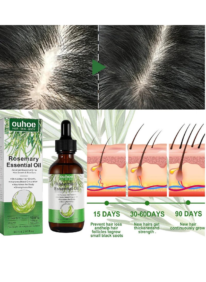 OUHOE 60 ml Rosemary Essential Oil for Hair Growth Pure Organic Rosemary Oil for Dry Damaged Hair and Growth Hair Scalp Oil Pure and Natural Premium Quality Oil Hair Loss Treatment Oil - Image 5