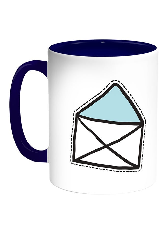 RYN Letter Envelope Printed Coffee Mug White/Blue 11ounce
