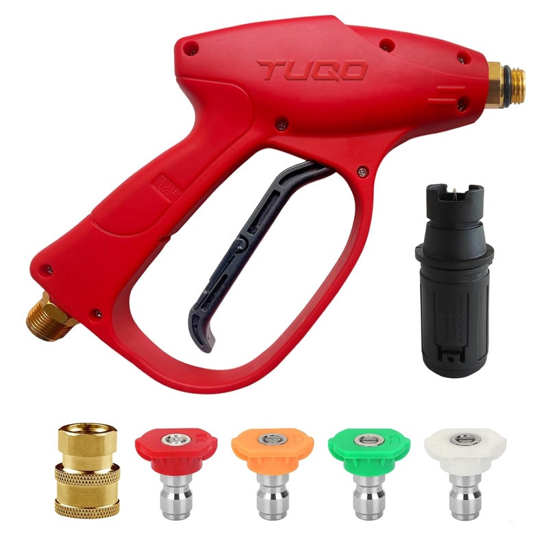 TUQO Pressure Washer Gun with 4 Spray Nozzles & 1/4" Brass Coupler, M22-15mm, Suits most High Pressure Washers with hose outlet M15 - HG12 Combo - Image 1