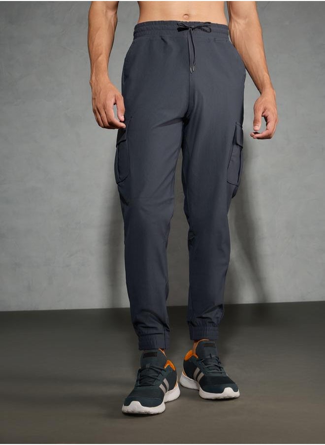 Technosport Solid Regular Fit Cargo Joggers with Drawstring