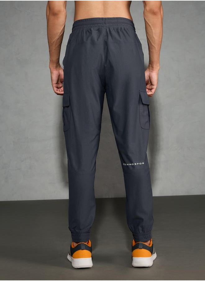 Technosport Solid Regular Fit Cargo Joggers with Drawstring