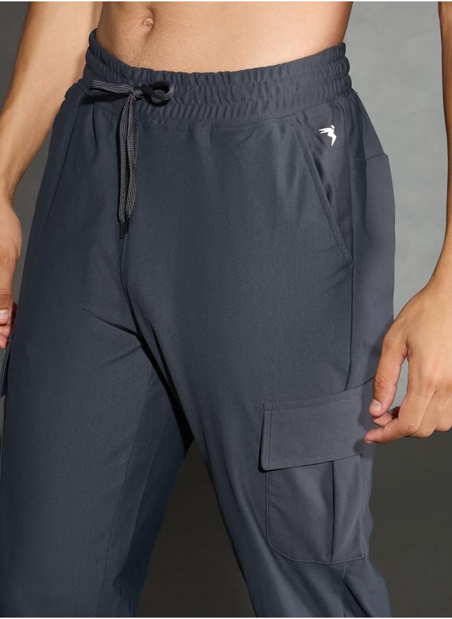 Technosport Solid Regular Fit Cargo Joggers with Drawstring