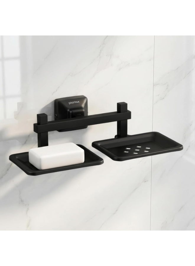 Plantex 304 Grade Stainless Steel Double Soap Holder for Bathroom/Dual Soap Dish/Soap Stand/Soap Case/Bathroom Accessories - Squaro (Black) - Image 1