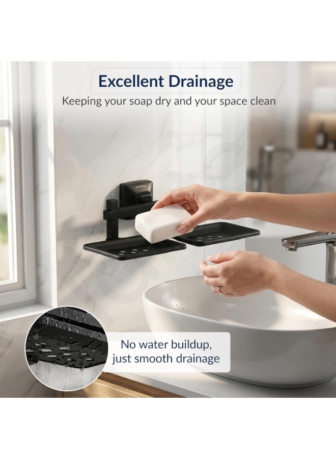 Plantex 304 Grade Stainless Steel Double Soap Holder for Bathroom/Dual Soap Dish/Soap Stand/Soap Case/Bathroom Accessories - Squaro (Black) - Image 4