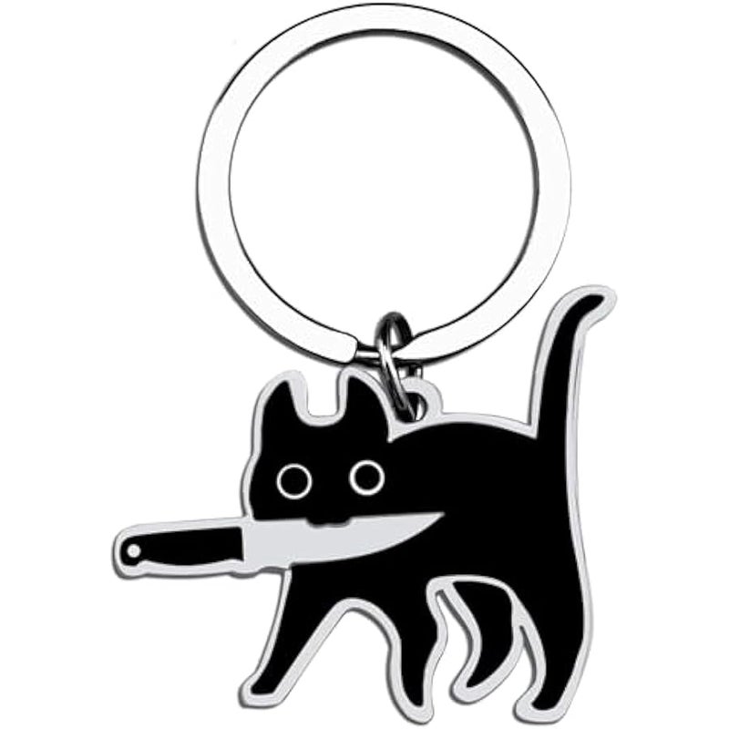 Miokkley Cute Black Cat Keychain, Funny Cat Lover Gifts for Women Men, Small Gifts for Cat Mom Dad Cool Stuff  Gifts Stocking Stuffers, Black, S - Image 1