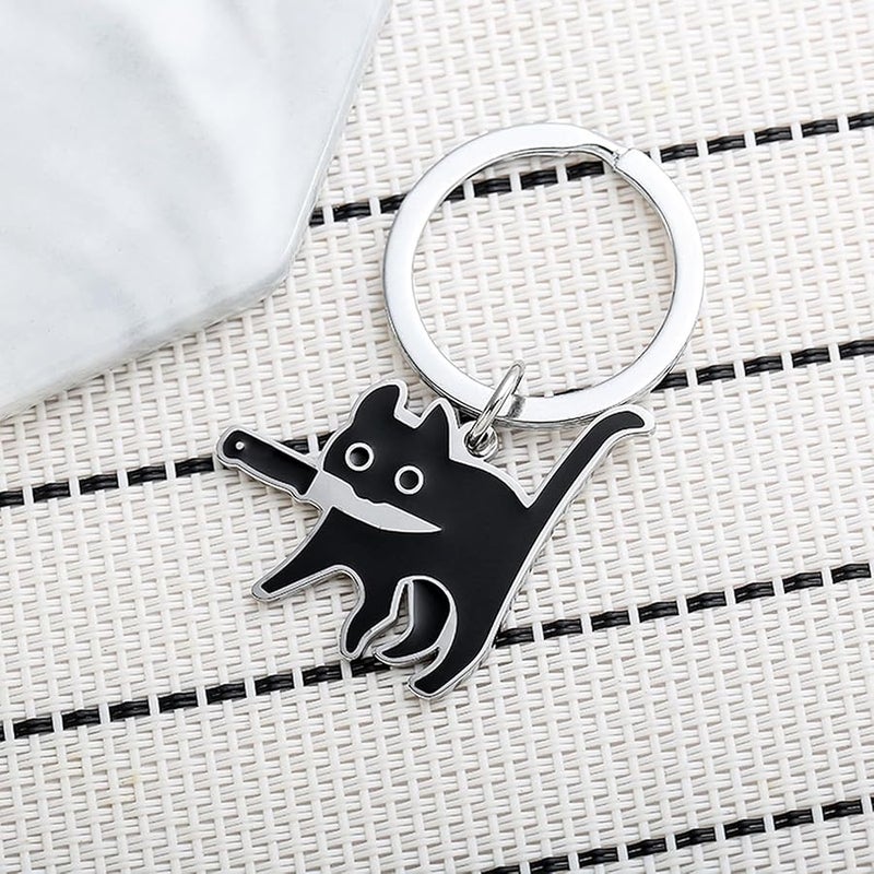 Miokkley Cute Black Cat Keychain, Funny Cat Lover Gifts for Women Men, Small Gifts for Cat Mom Dad Cool Stuff  Gifts Stocking Stuffers, Black, S - Image 2