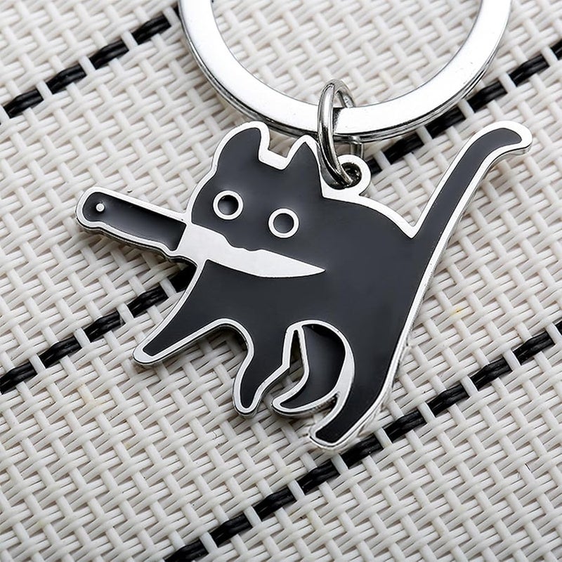 Miokkley Cute Black Cat Keychain, Funny Cat Lover Gifts for Women Men, Small Gifts for Cat Mom Dad Cool Stuff  Gifts Stocking Stuffers, Black, S - Image 3