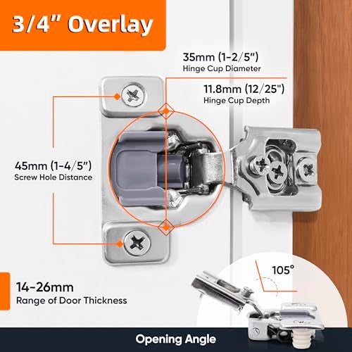 Decobasics 20 Pack Soft Close Cabinet Hinges – 3/4" Overlay for Kitchen Cabinet Doors, Face Frame Concealed Hidden Hinges – Stainless Steel, Self-Closing with 3-Way Adjustment & Slow Close Damper - Image 2