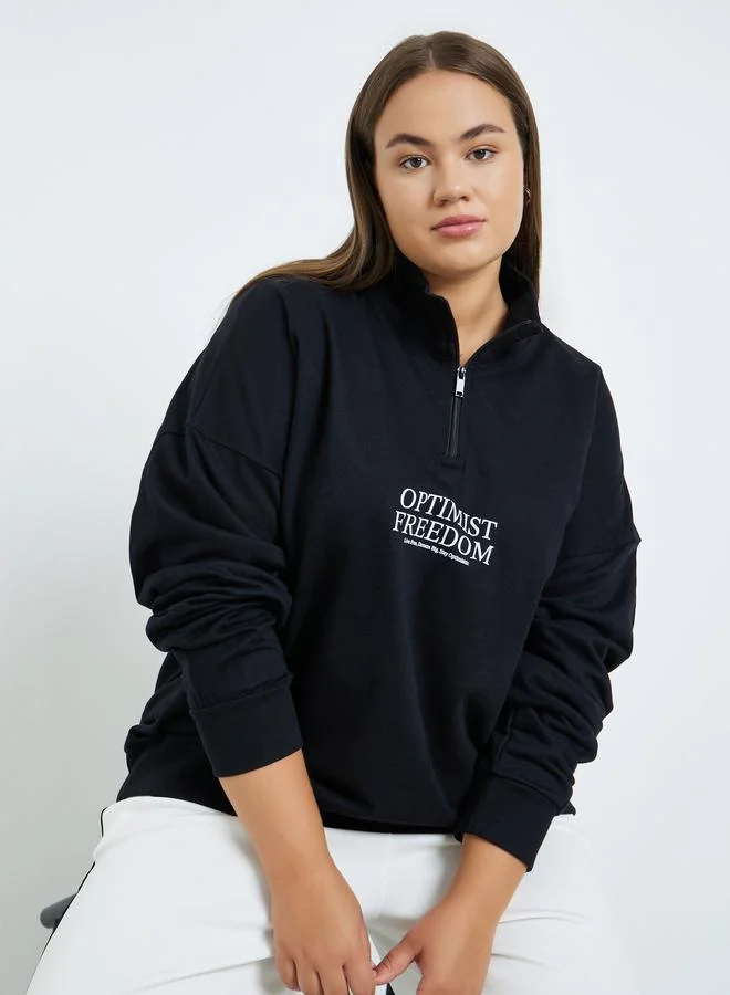 Styli Plus Size Regular Fit Slogan Sweatshirt