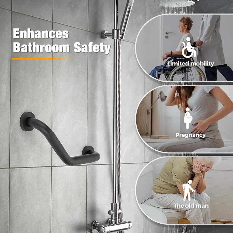 JOY DECOR Grab Bars for Bathtubs and Showers- 1-1/4 x 16 Angled Shower Grab Bar for Seniors Knurled Stainless Steel Handicap Grab Bars for Wall (Black, 2 Pack) Daily life matching design - Image 4