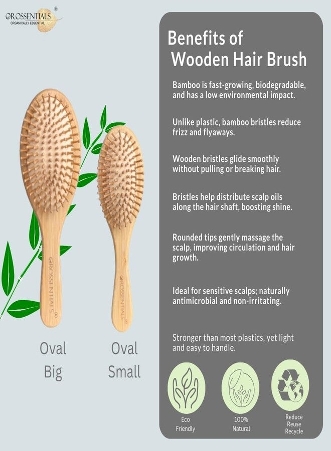 OROSSENTIALS Soft Bamboo Bristle Hair Brush Combo Pack of 2 | Wooden Hair Brush for Women & Men | Large Detangling Wooden Brush for Smooth, Frizz-Free & Healthy Hair - Image 4