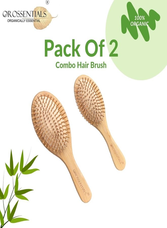 OROSSENTIALS Soft Bamboo Bristle Hair Brush Combo Pack of 2 | Wooden Hair Brush for Women & Men | Large Detangling Wooden Brush for Smooth, Frizz-Free & Healthy Hair - Image 2