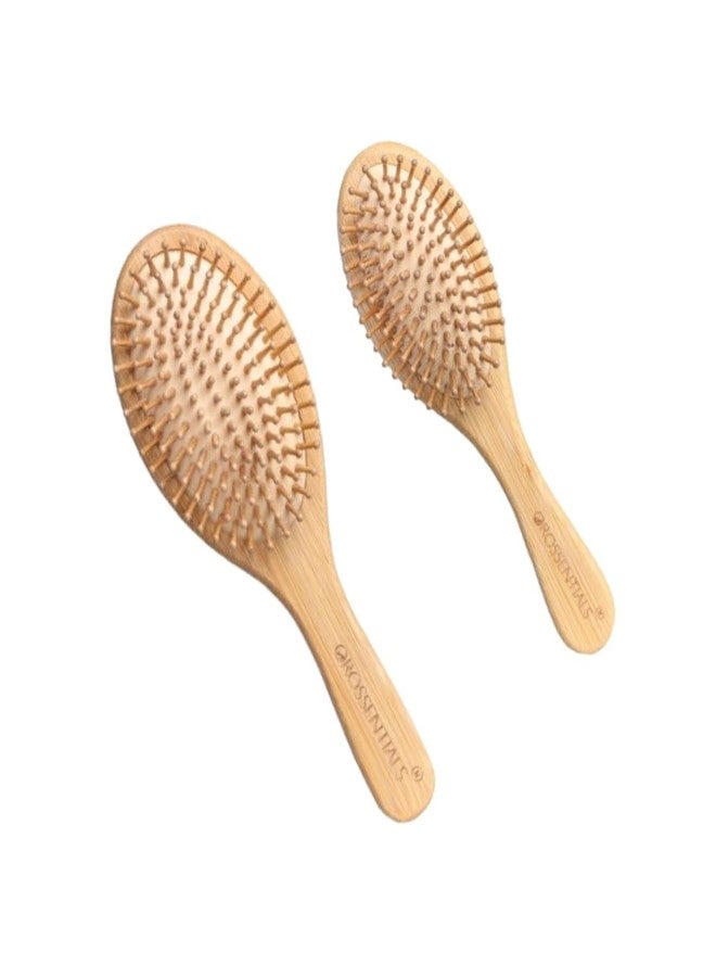 OROSSENTIALS Soft Bamboo Bristle Hair Brush Combo Pack of 2 | Wooden Hair Brush for Women & Men | Large Detangling Wooden Brush for Smooth, Frizz-Free & Healthy Hair - Image 1