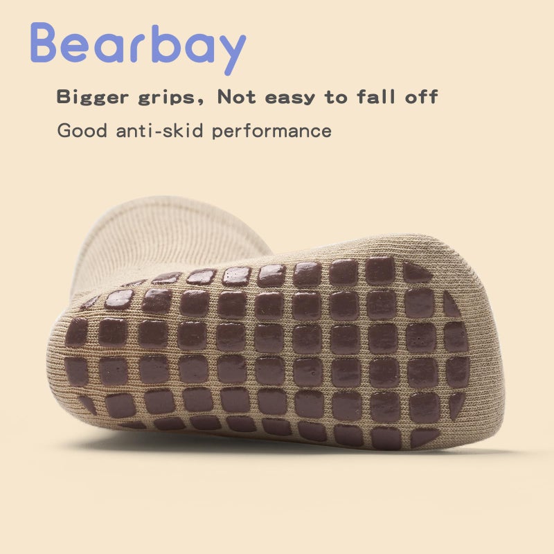 Bearbay Baby Socks 6 Pairs - Non-Slip Gripper for Toddlers, Infants & Kids, Soft Cotton Crew Socks for Boys & Girls - Image 5