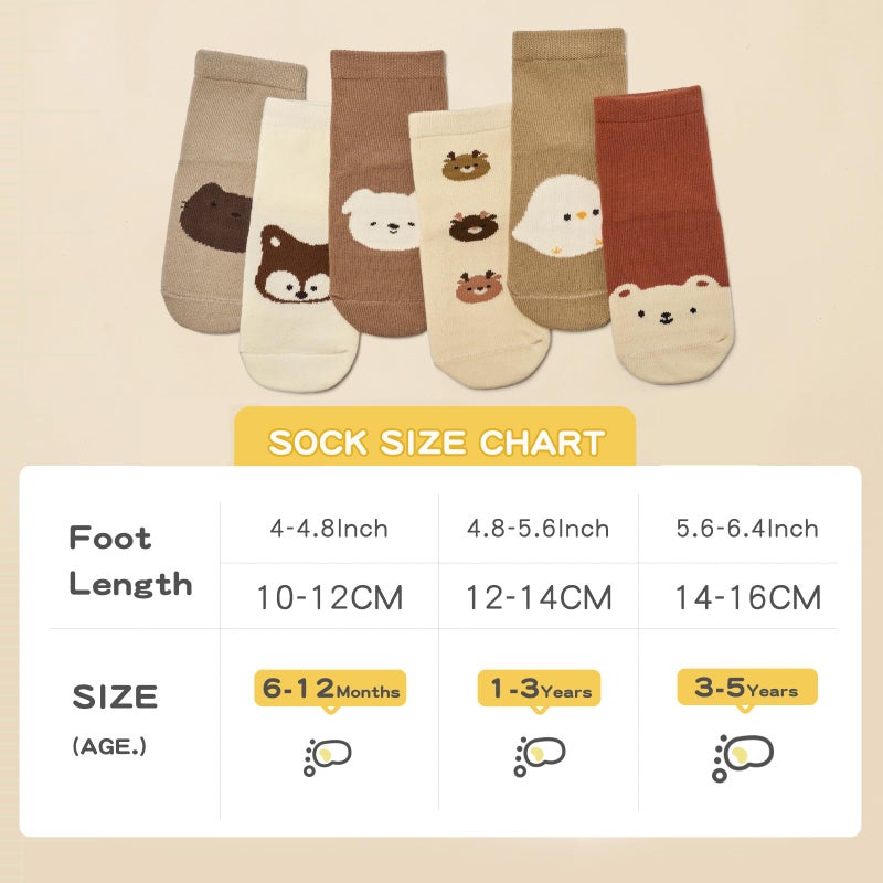 Bearbay Baby Socks 6 Pairs - Non-Slip Gripper for Toddlers, Infants & Kids, Soft Cotton Crew Socks for Boys & Girls - Image 3