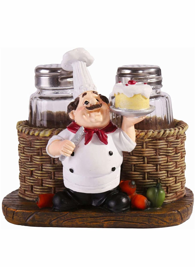 الأزرق جي دبليو Glass Spice Jars, Salt and Pepper Shakers Set, Chef Statue Decorative Organizer, Home Decor Kitchen Crafts, for Family, Kitchen, Restaurant, Cafe, Bakery, Restaurant Seasoning Jar - Image 1