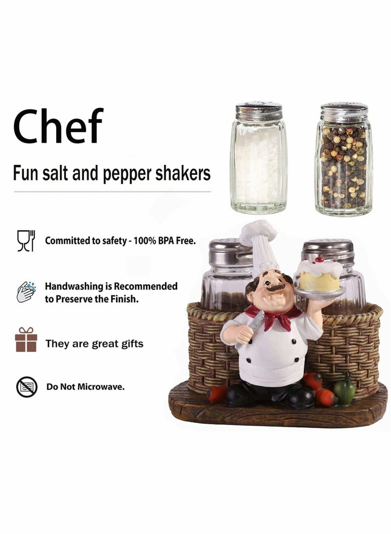 الأزرق جي دبليو Glass Spice Jars, Salt and Pepper Shakers Set, Chef Statue Decorative Organizer, Home Decor Kitchen Crafts, for Family, Kitchen, Restaurant, Cafe, Bakery, Restaurant Seasoning Jar - Image 4