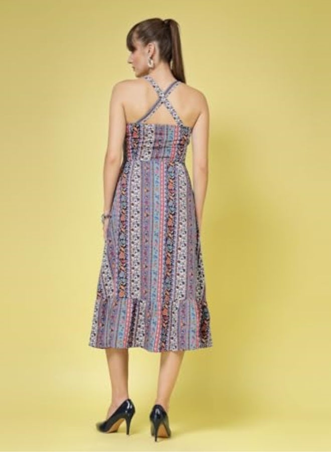 Oomph! فستان كريب ميدي مطبوع من أومف! للنساء، صدرية مطرزة - Image 4