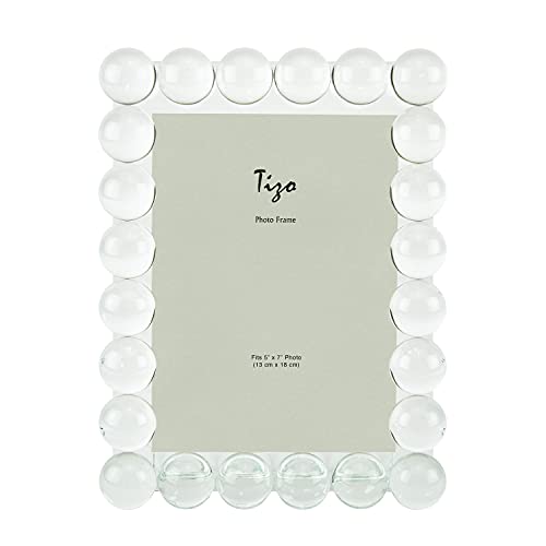 TIZO Design 5x7 Crystal Clear Glass Picture Frame Boutique Quality Photo Frame Single Row Bubbles