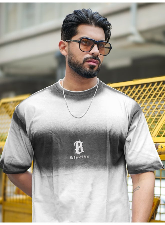 Maniac Maniac Mens Spray Printed BR Round Neck Half Sleeve White and Black Cotton T-Shirt  - Image 1