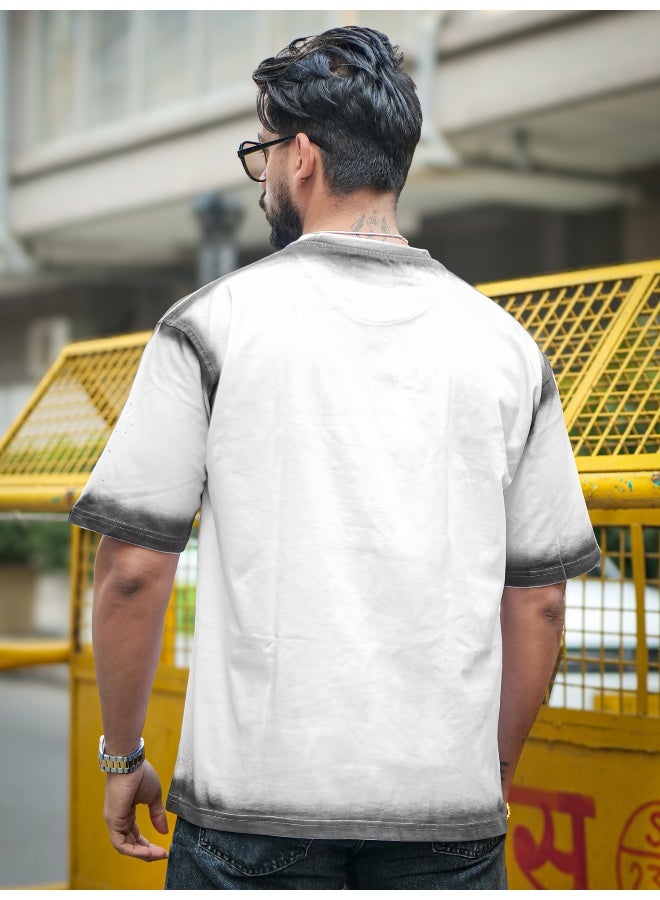 Maniac Maniac Mens Spray Printed BR Round Neck Half Sleeve White and Black Cotton T-Shirt  - Image 4