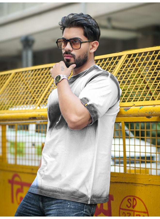 Maniac Maniac Mens Spray Printed BR Round Neck Half Sleeve White and Black Cotton T-Shirt  - Image 3