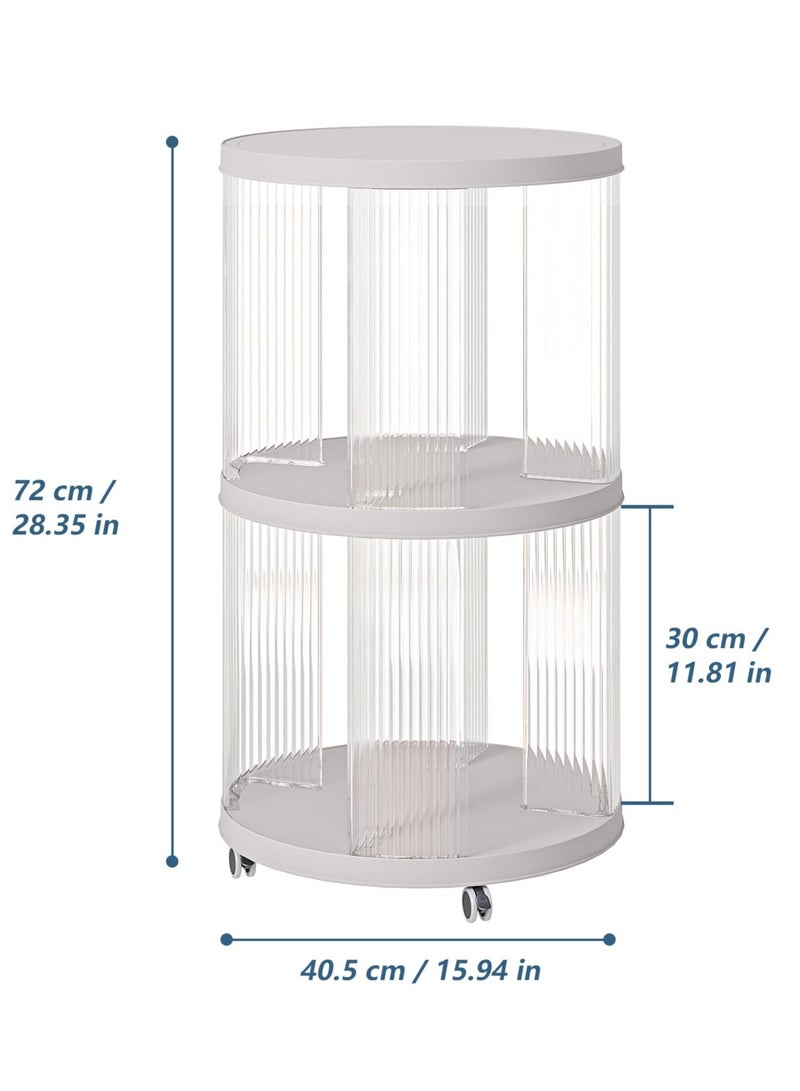 XiuWoo Rotating Bookshelf, 360°Display Spinning Bookshelf, 2 Tier Moveable White Small Mobile Corner Bookcase Suitable for Bedrooms, Living Rooms, Offices, and Study Rooms - Image 2