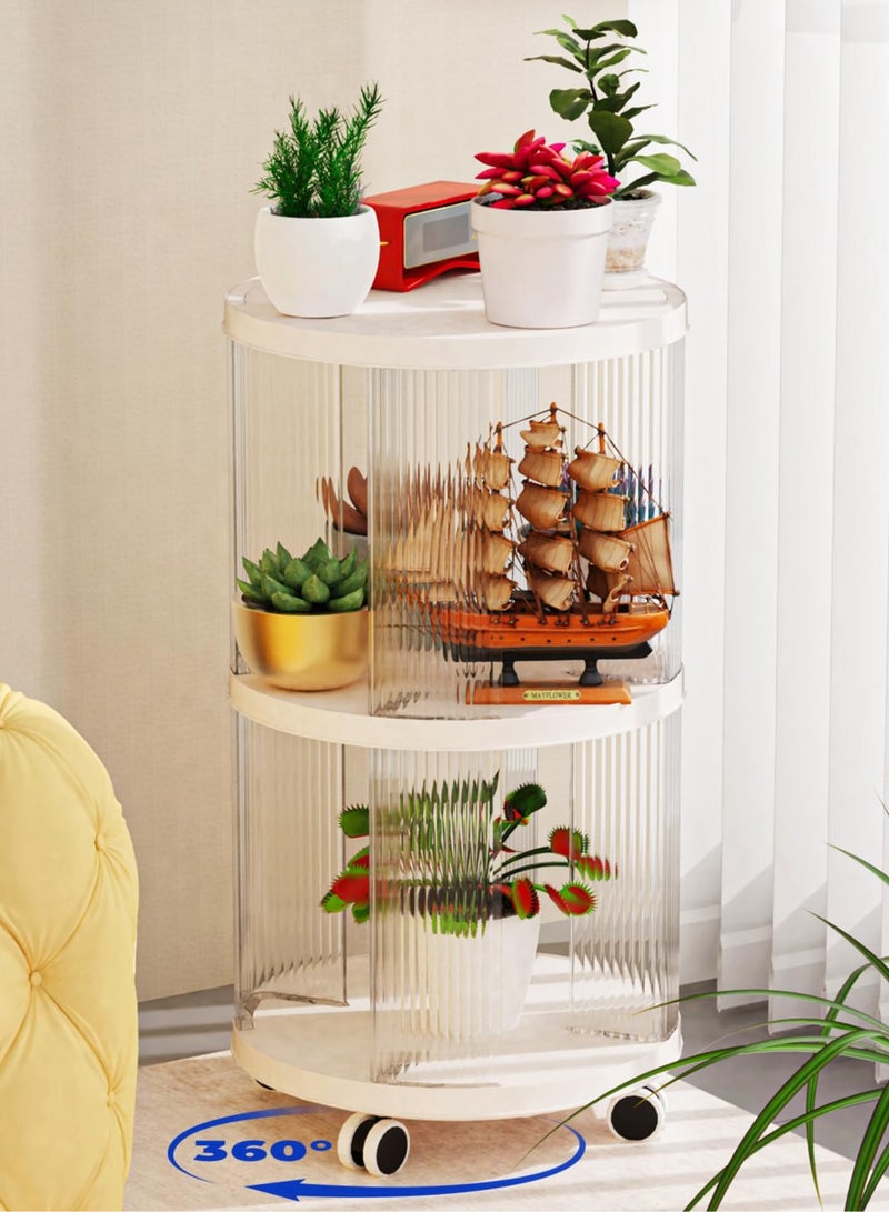 XiuWoo Rotating Bookshelf, 360°Display Spinning Bookshelf, 2 Tier Moveable White Small Mobile Corner Bookcase Suitable for Bedrooms, Living Rooms, Offices, and Study Rooms - Image 1