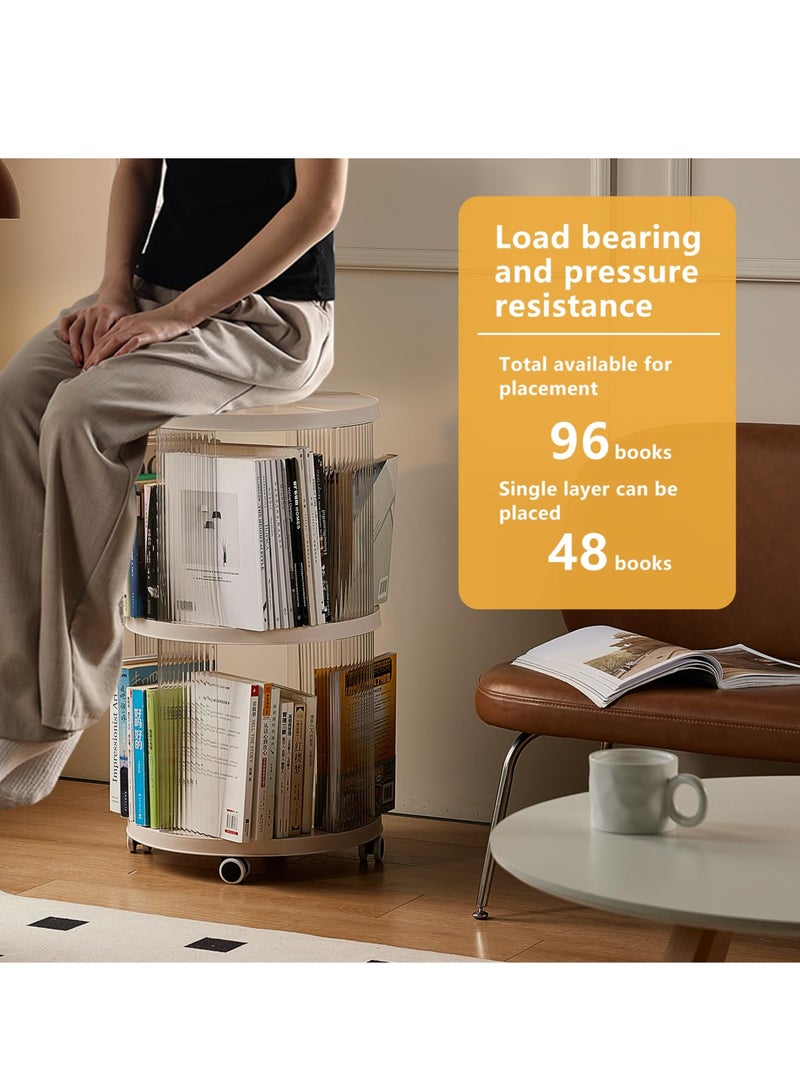 XiuWoo Rotating Bookshelf, 360°Display Spinning Bookshelf, 2 Tier Moveable White Small Mobile Corner Bookcase Suitable for Bedrooms, Living Rooms, Offices, and Study Rooms - Image 5