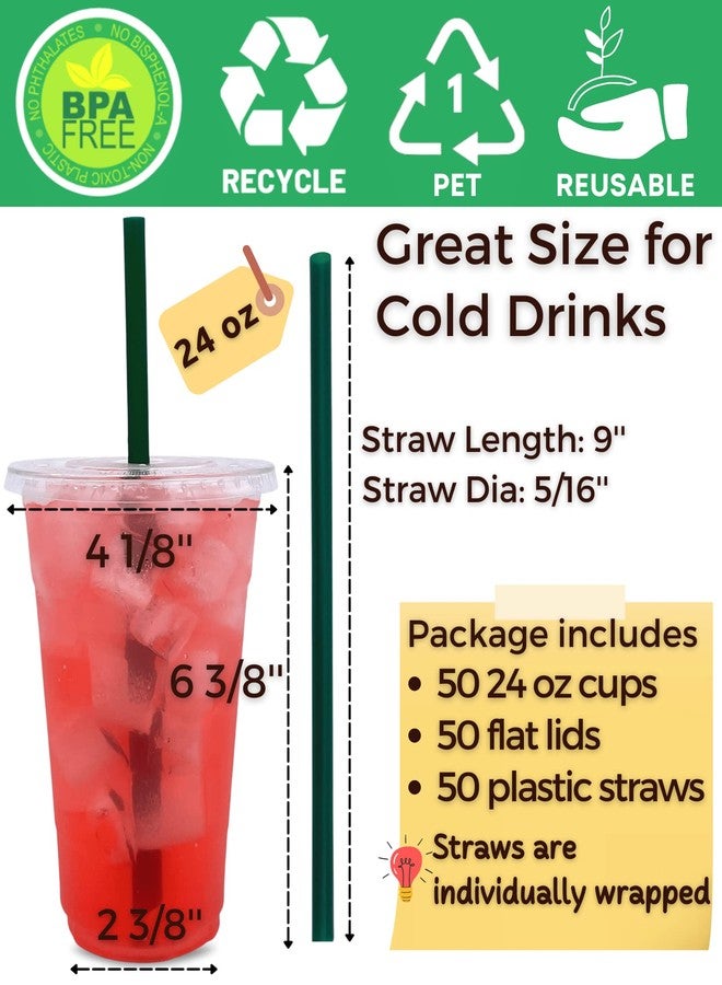 Aatriet [50 Sets] 24 oz Clear Plastic Cups with Lids and Straws, Disposable Coffee Cups - Image 2