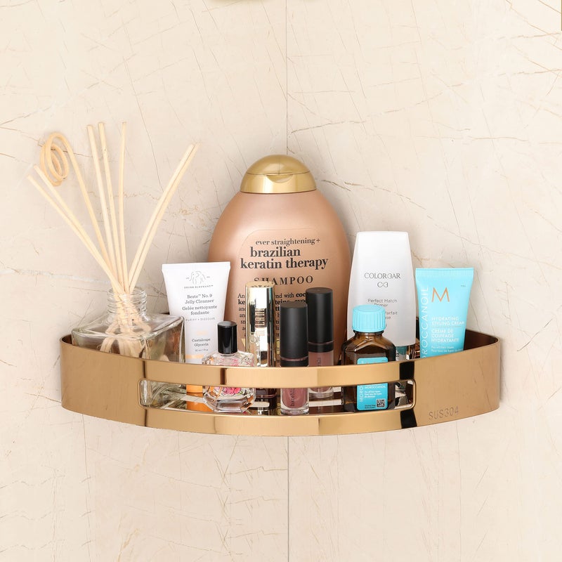 FORTUNE Stainless Steel 304 Wall Mount Corner Shelf Bathroom Multi-Functional Storage Shelf/Kitchen Shelves/Rack & Caddy Basket Bathroom Accessories (8.5x8.5 Inch) - (Pack of 2, Rose Gold) - Image 3