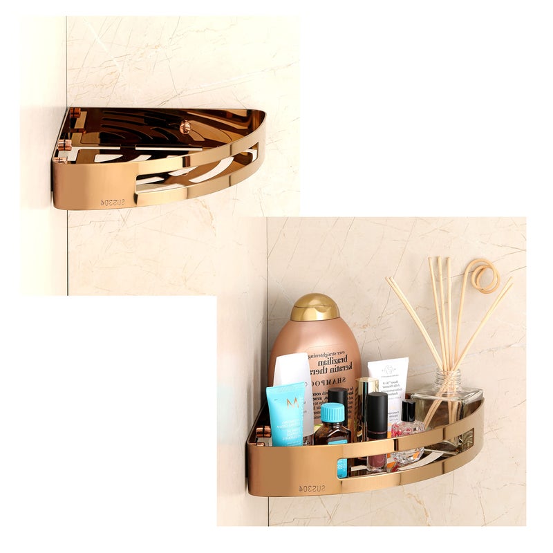 FORTUNE Stainless Steel 304 Wall Mount Corner Shelf Bathroom Multi-Functional Storage Shelf/Kitchen Shelves/Rack & Caddy Basket Bathroom Accessories (8.5x8.5 Inch) - (Pack of 2, Rose Gold) - Image 1