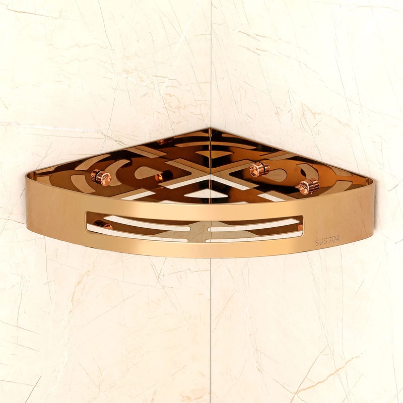 FORTUNE Stainless Steel 304 Wall Mount Corner Shelf Bathroom Multi-Functional Storage Shelf/Kitchen Shelves/Rack & Caddy Basket Bathroom Accessories (8.5x8.5 Inch) - (Pack of 2, Rose Gold) - Image 5