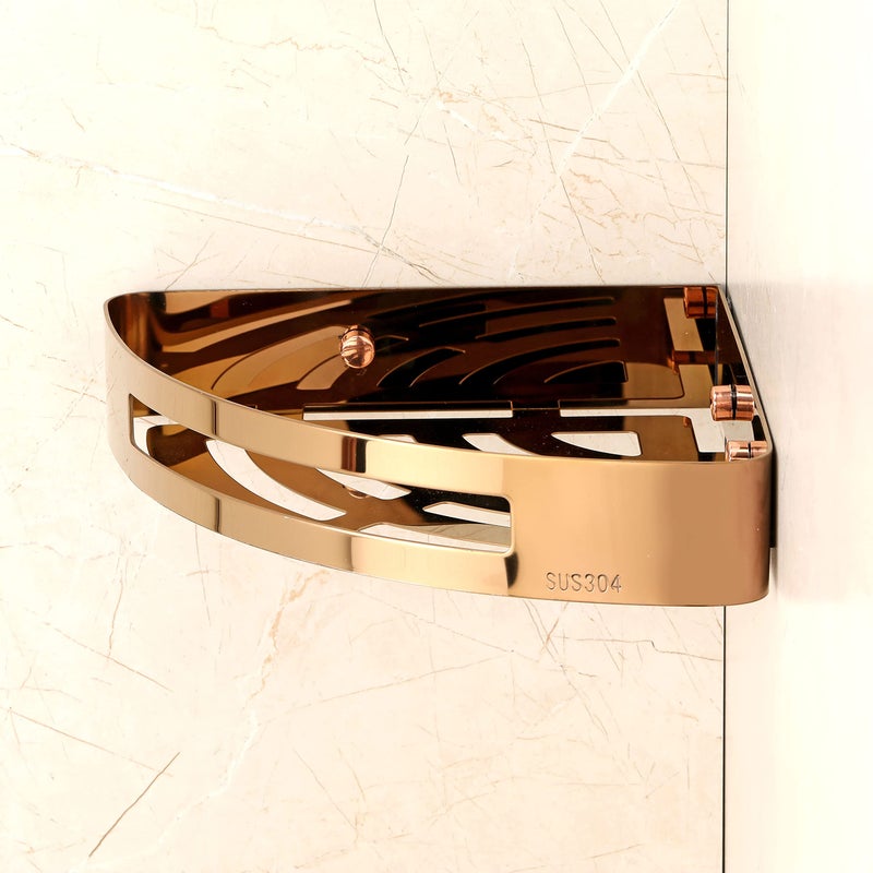 FORTUNE Stainless Steel 304 Wall Mount Corner Shelf Bathroom Multi-Functional Storage Shelf/Kitchen Shelves/Rack & Caddy Basket Bathroom Accessories (8.5x8.5 Inch) - (Pack of 2, Rose Gold) - Image 4