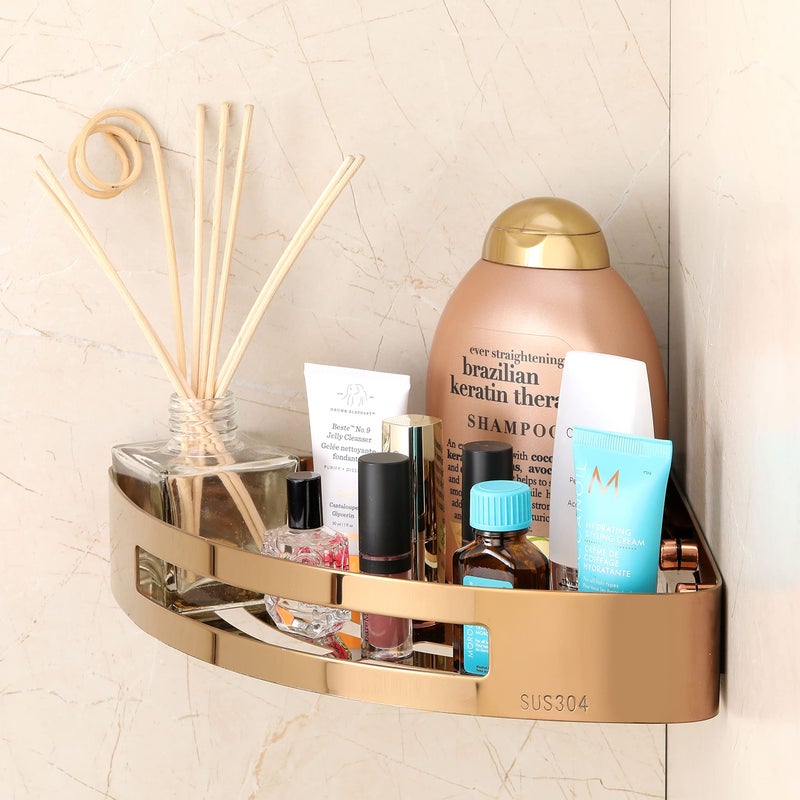 FORTUNE Stainless Steel 304 Wall Mount Corner Shelf Bathroom Multi-Functional Storage Shelf/Kitchen Shelves/Rack & Caddy Basket Bathroom Accessories (8.5x8.5 Inch) - (Pack of 2, Rose Gold) - Image 2