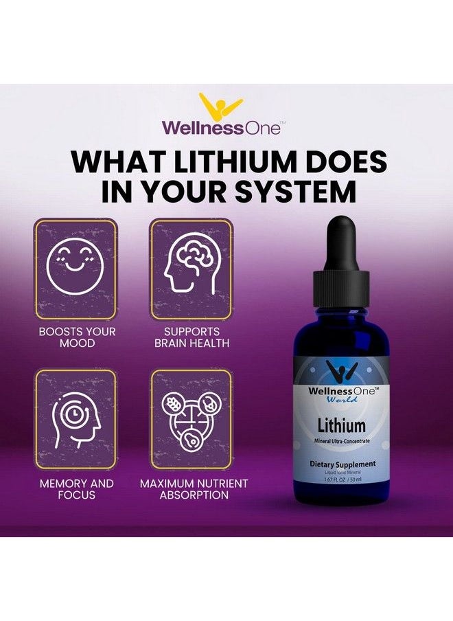 WellnessOne - Lithium Supplements Drops Liquid Ionic Organic Lithium For Focus & Calming Support Easy To Take Liquid Lithium Mineral Supplement For Women Men And Kids 1.67 Fl Oz. - Image 1