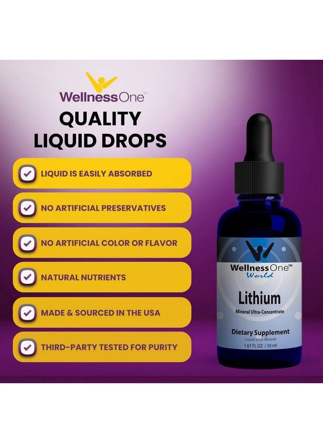 WellnessOne - Lithium Supplements Drops Liquid Ionic Organic Lithium For Focus & Calming Support Easy To Take Liquid Lithium Mineral Supplement For Women Men And Kids 1.67 Fl Oz. - Image 1