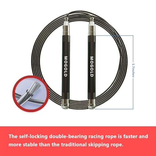 MOGOLD Speed Rope Jump Rope for Boxing -Length Adjustable - Fast & Easy Set Up - Lightweight Cables + 2 Handles in Black,Blue or Red - Free Carrying Pouch - Image 5